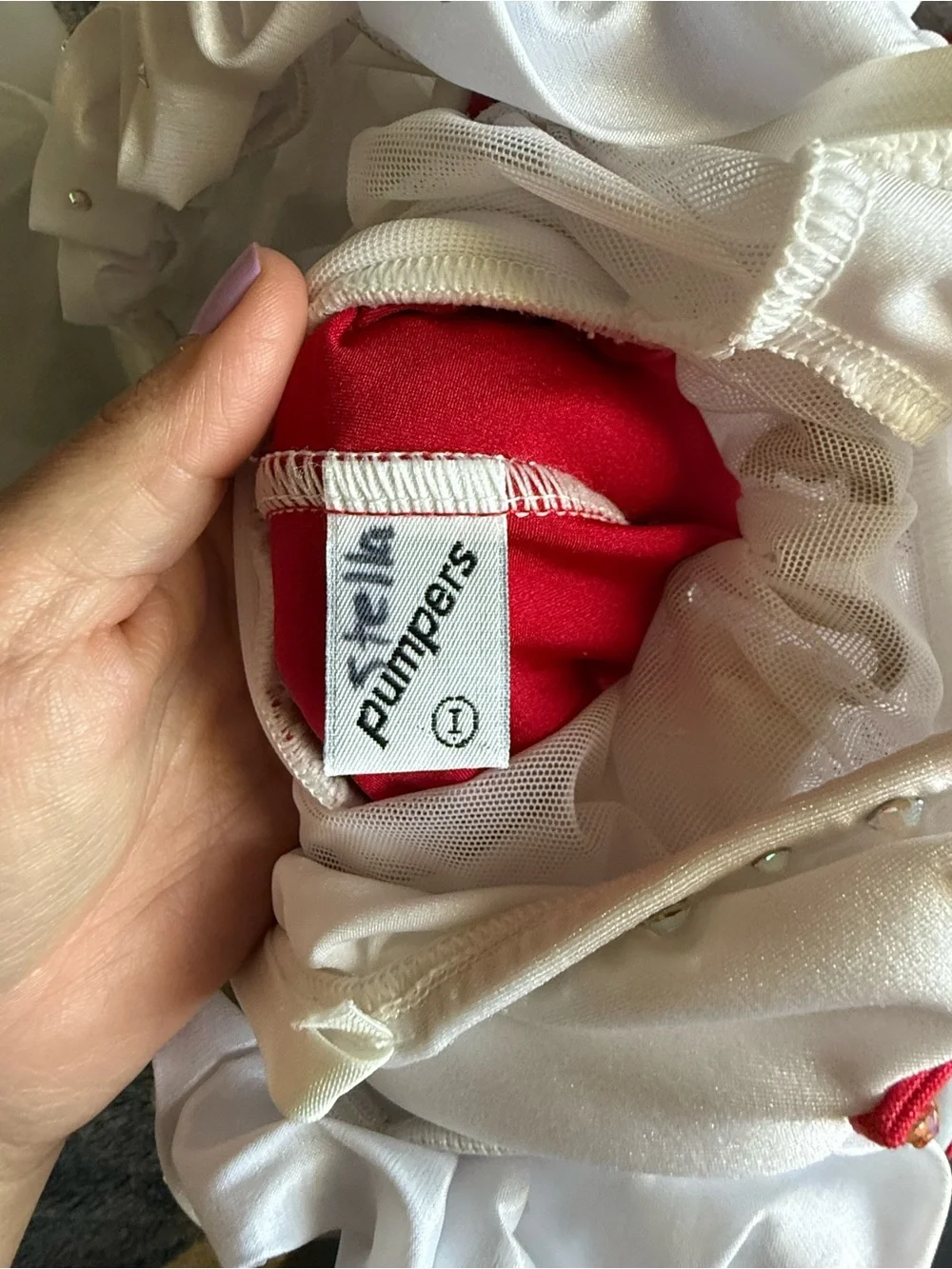 White & Red Kids Nurse Costume Dress with AB crystal rhinestones.